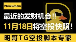 Duckchain11月18日即将空投快照！最近的发财机会，千万不能错过！如何用明哥TG脚本多号抓住这一波，怎么说？一定要看到最后！#duckchain #空投 #空投教程