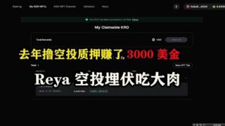 去年撸空投质押赚了3000美金，Reya空投质押埋伏吃大肉